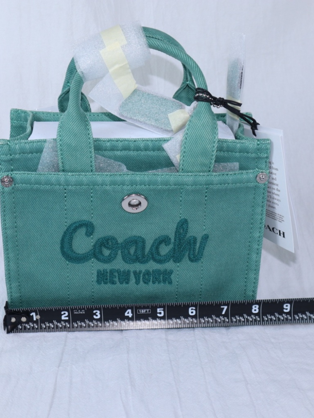 COACH Denim Cargo Tote 26 Mini Mint/Teal Handbag Crossbody NWT - Picture 3 of 7